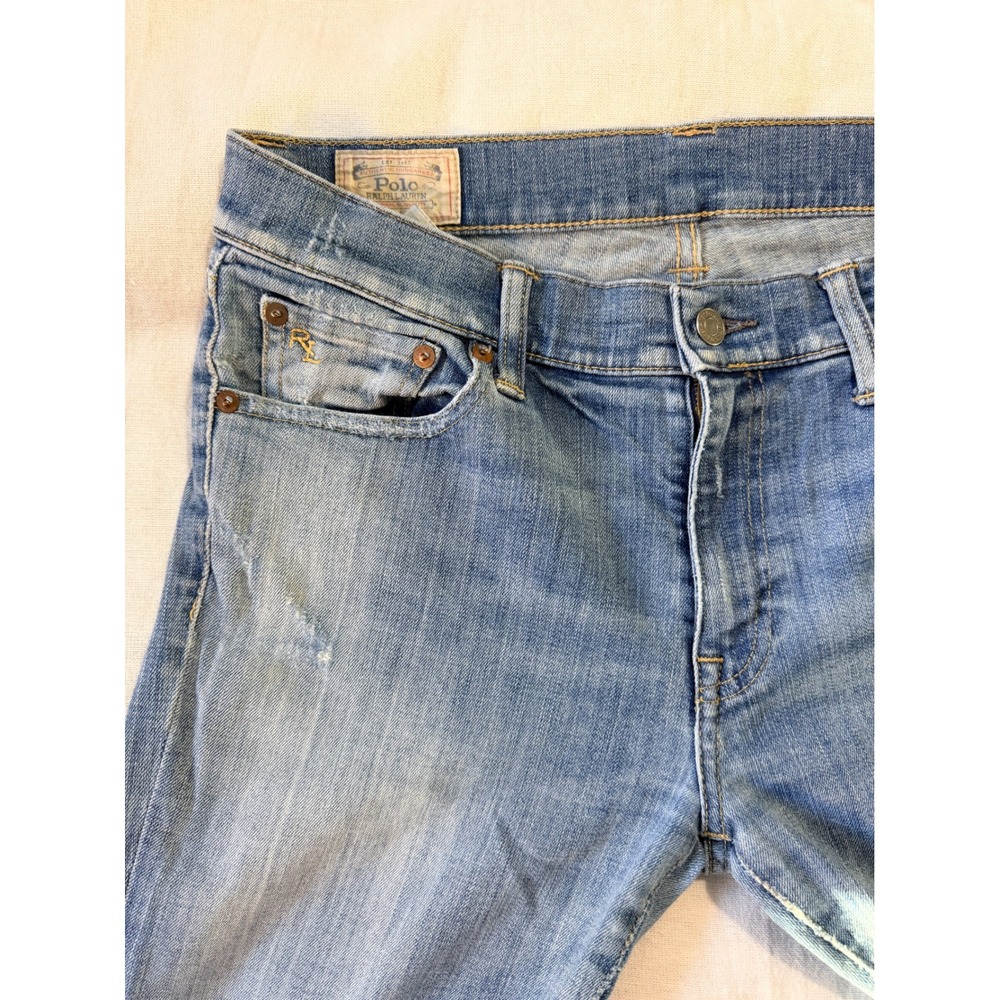 Polo Ralph Lauren Tompkins Skinny Jeans Light Wash Distressed Blue Denim Size 29